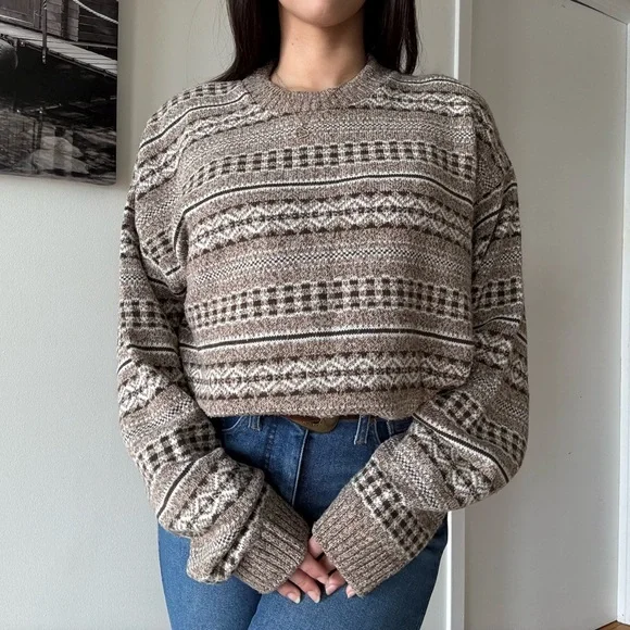 90s Dad Core Beige Cottage Knit Sweater Oversized - Picture 2 of 5